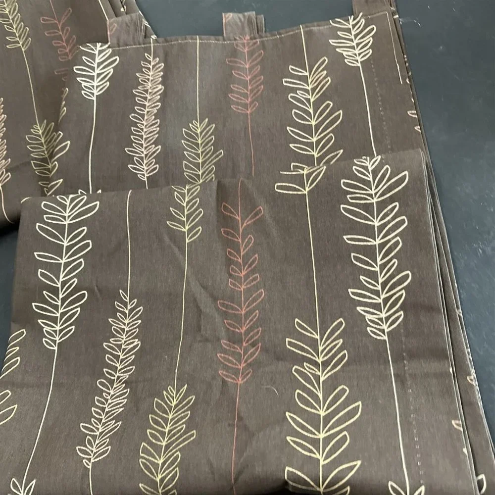Curtain Panels Tab Top Brown Modernist Leaves Botanical 34